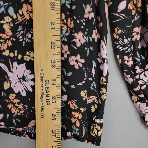 Lane Bryant Top Womens 22/24 Black Floral Surplice Wrap Peplum Long Sleeve Boho - Picture 7 of 12